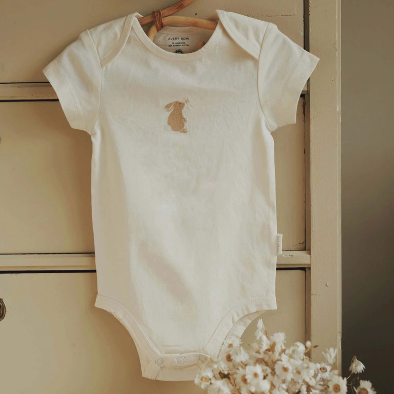 Embroidered Jersey Bodysuit, Bunnies