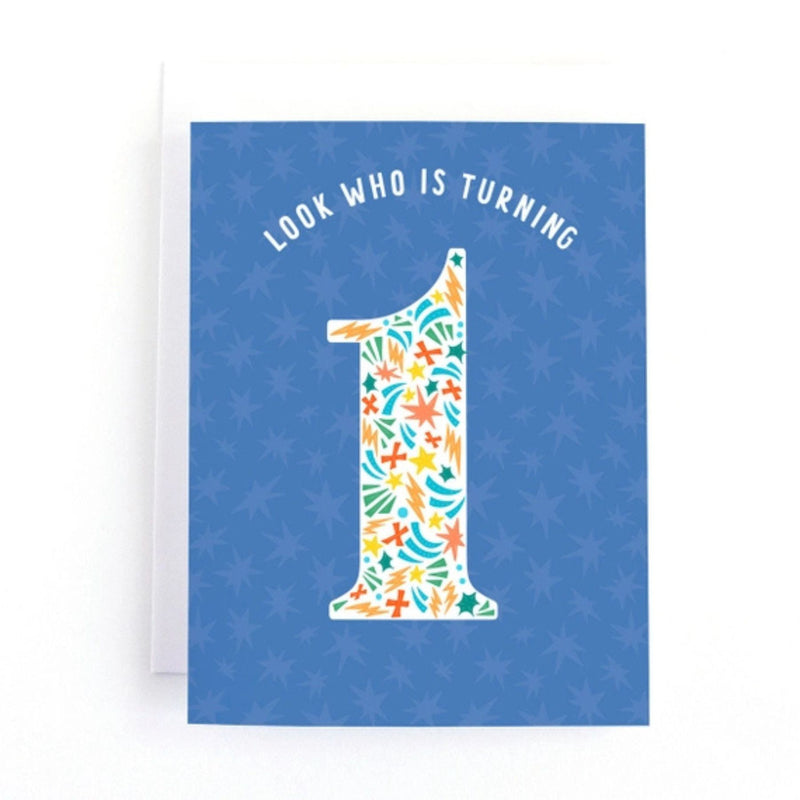 "Look Who Is Turning 1" Blue Star First Birthday Card