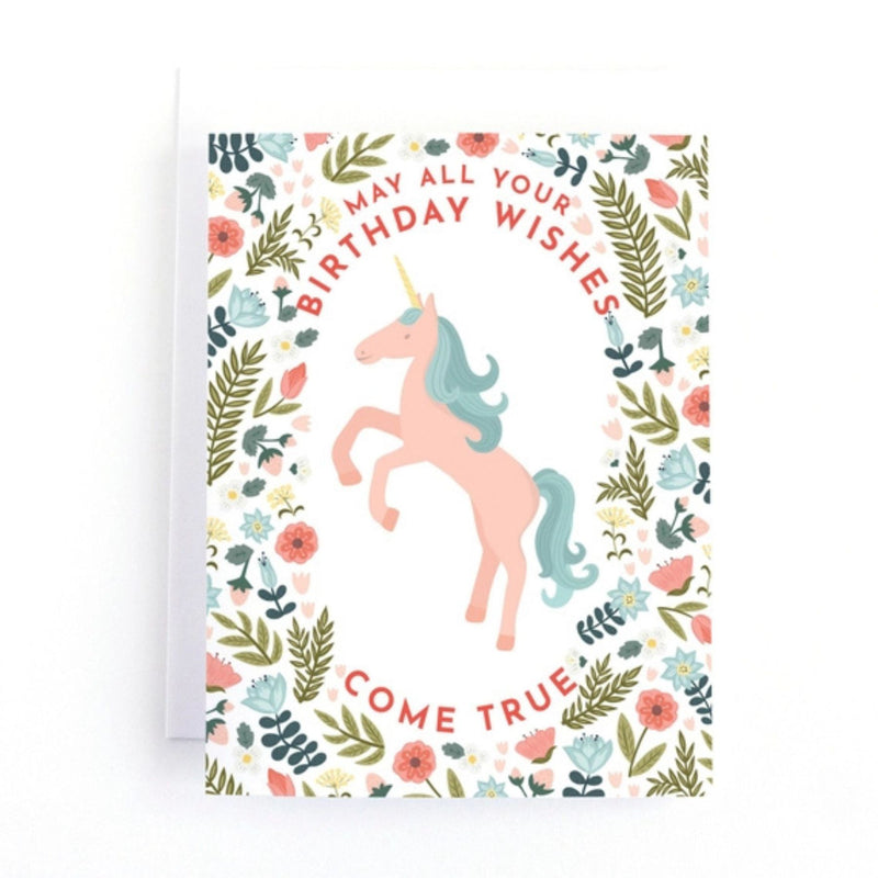 "May All Your Birthday Wishes Come True" Floral Unicorn Birthday Card