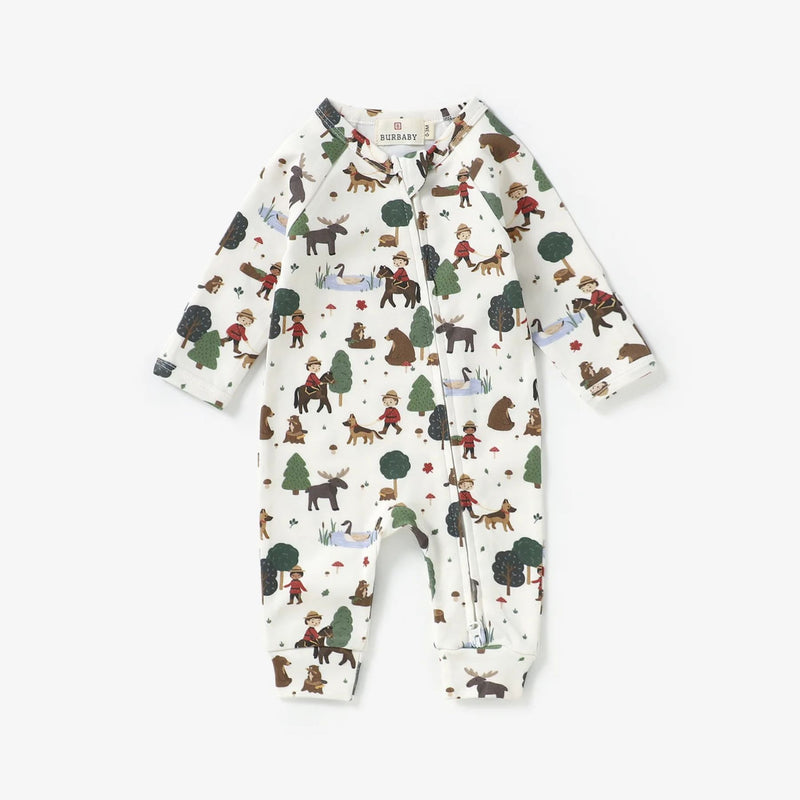 Organic Long Sleeve 2-Way Zipper Romper, Mountie Trail