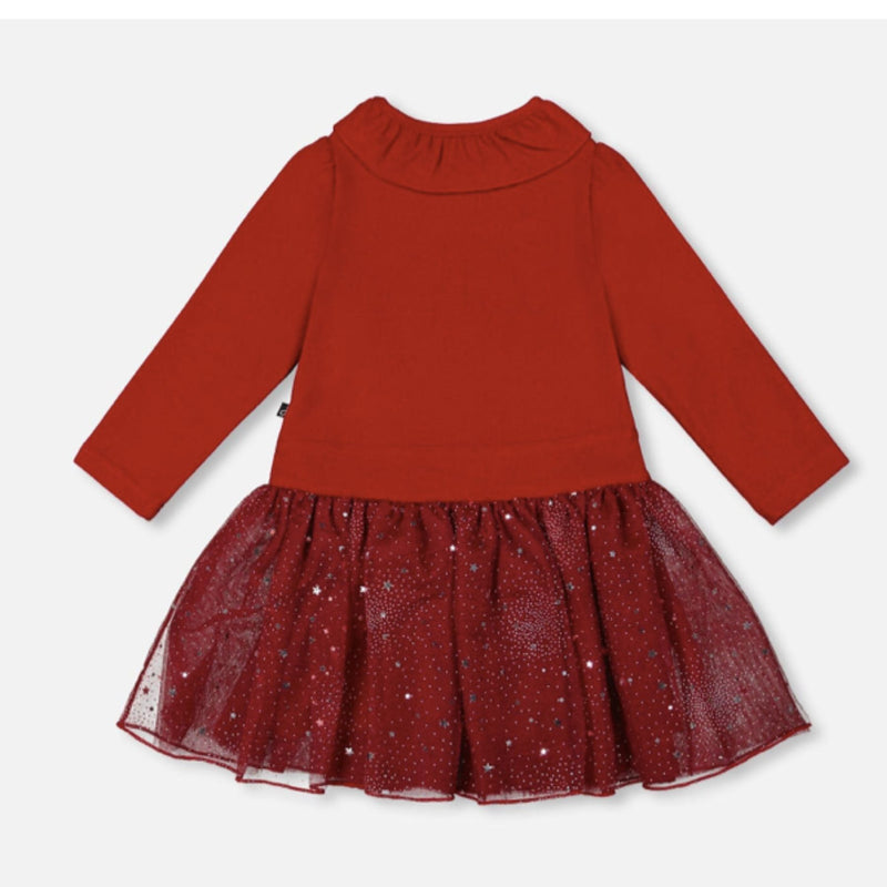 Bi-Material Red Dress with Glitter Skirt
