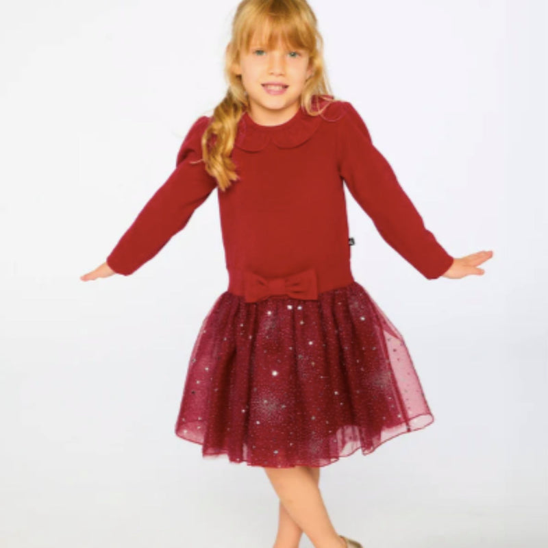 Bi-Material Red Dress with Glitter Skirt