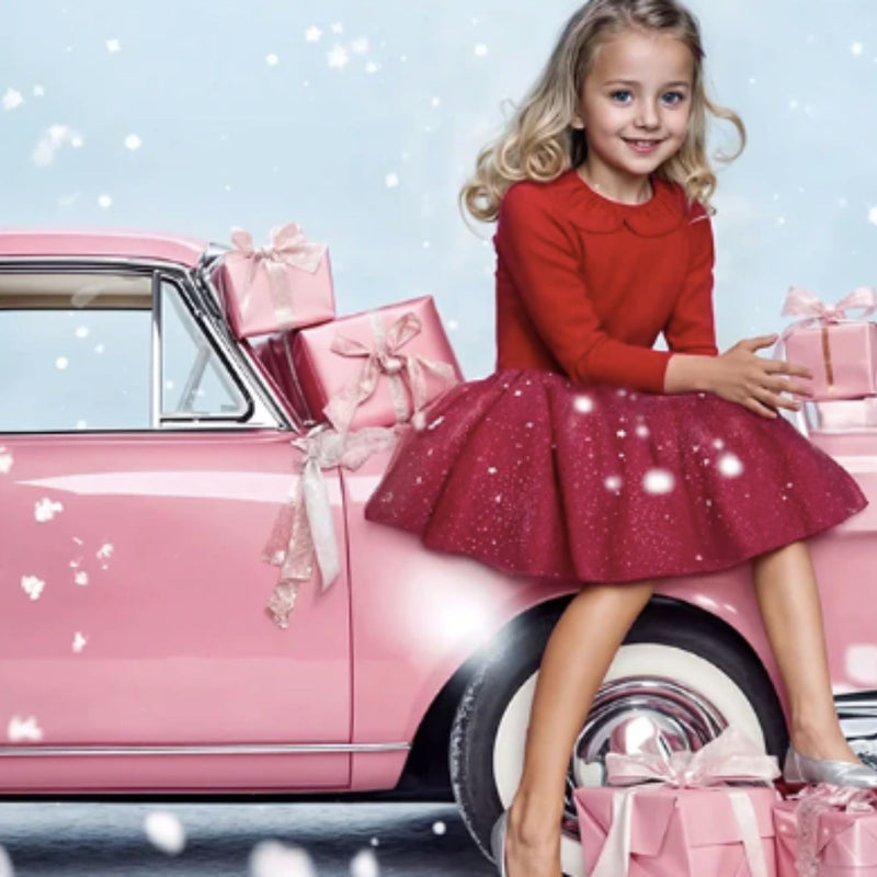 Bi-Material Red Dress with Glitter Skirt