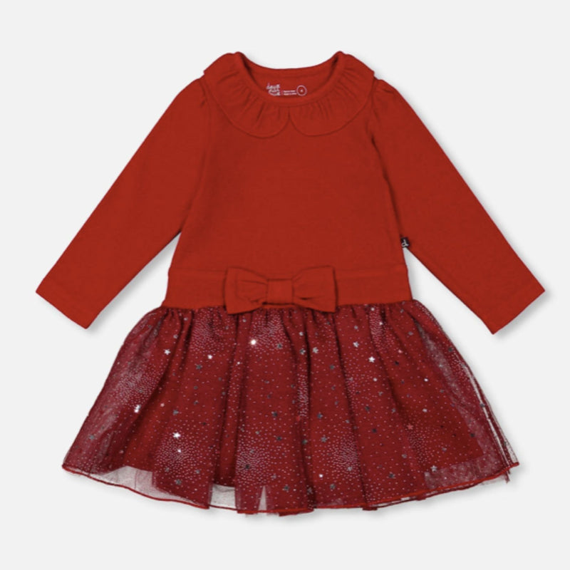 Bi-Material Red Dress with Glitter Skirt