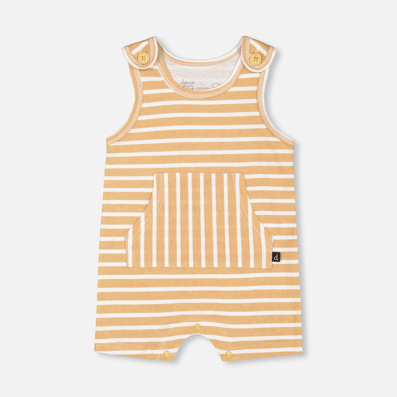 Organic Cotton Onesie + Shortall Set, Sand Stripe