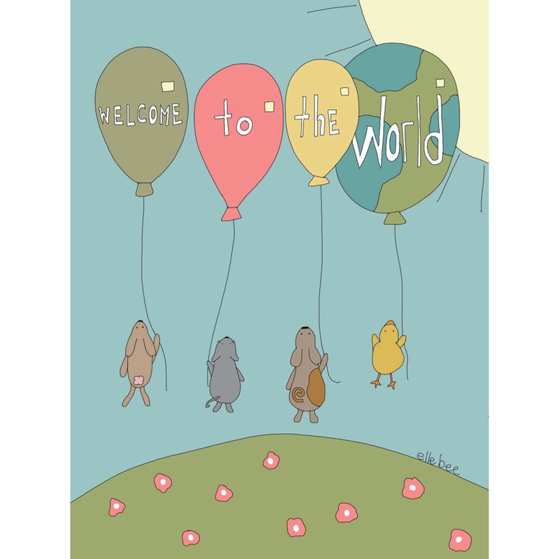 Welcome to the World | Baby Animals and Balloons Baby Card