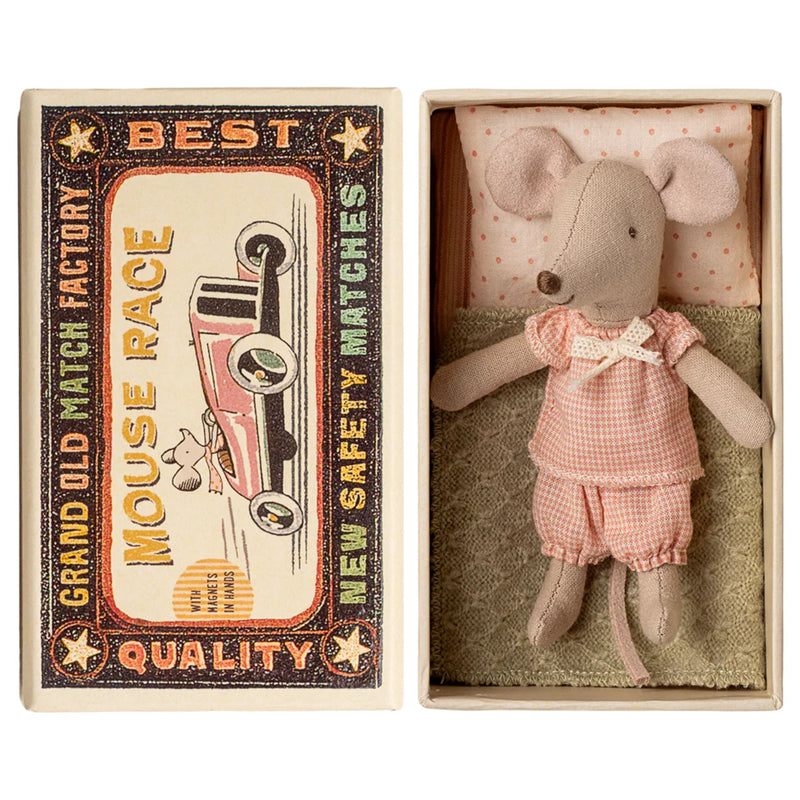 Little Sister Mouse in Box, Pink Checker PJ with Magnet Hands
