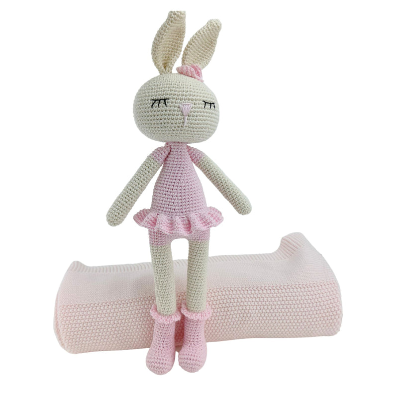 Organic Cotton Knitted Blanket + Crochet Toy Set