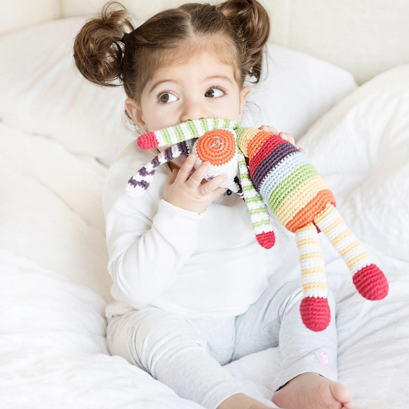 Organic Cotton Velvety Rainbow Bunny Rattle