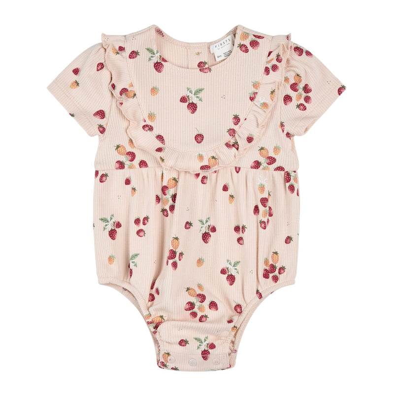 Strawberry Pint Ribbed Bubble Romper