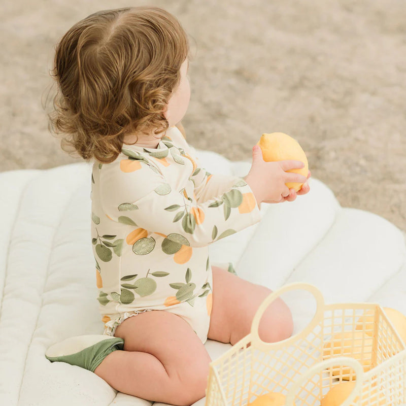 Citrus Print on Antique White Long-Sleeve One-Piece Swimsuit