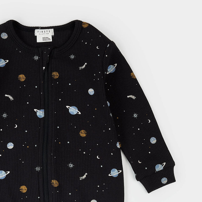 Galaxy Print on Black, Footed Sleeper