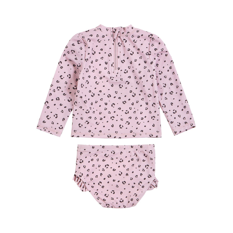 Long Sleeve Two-Piece Swim Set, Cheetah on Violet