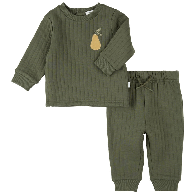 Pear Print on Fall Green Quilted Set