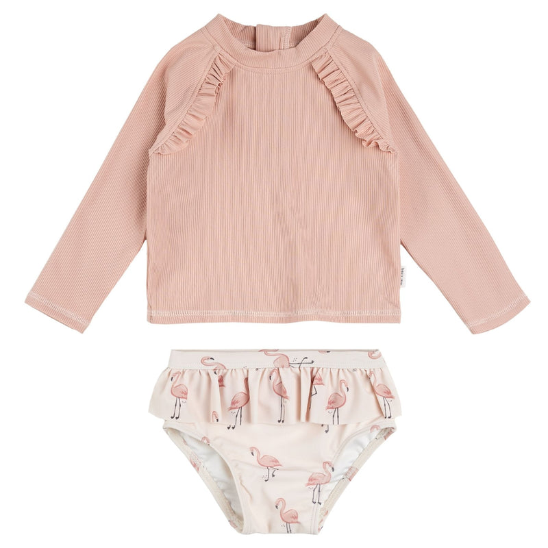 Long-Sleeve Rose Quartz + Flamingos Rashguard Set