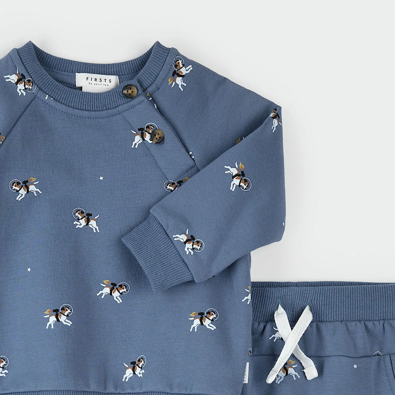 Space Dog Print on Royal Denim Set