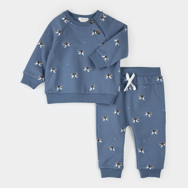 Space Dog Print on Royal Denim Set