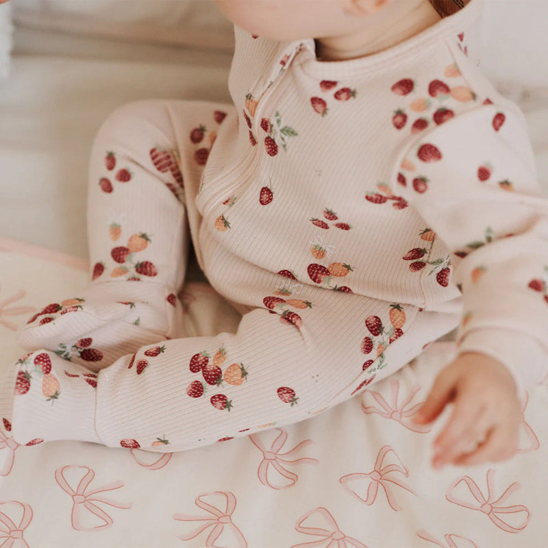 Strawberry Pint Ribbed Footed Sleeper