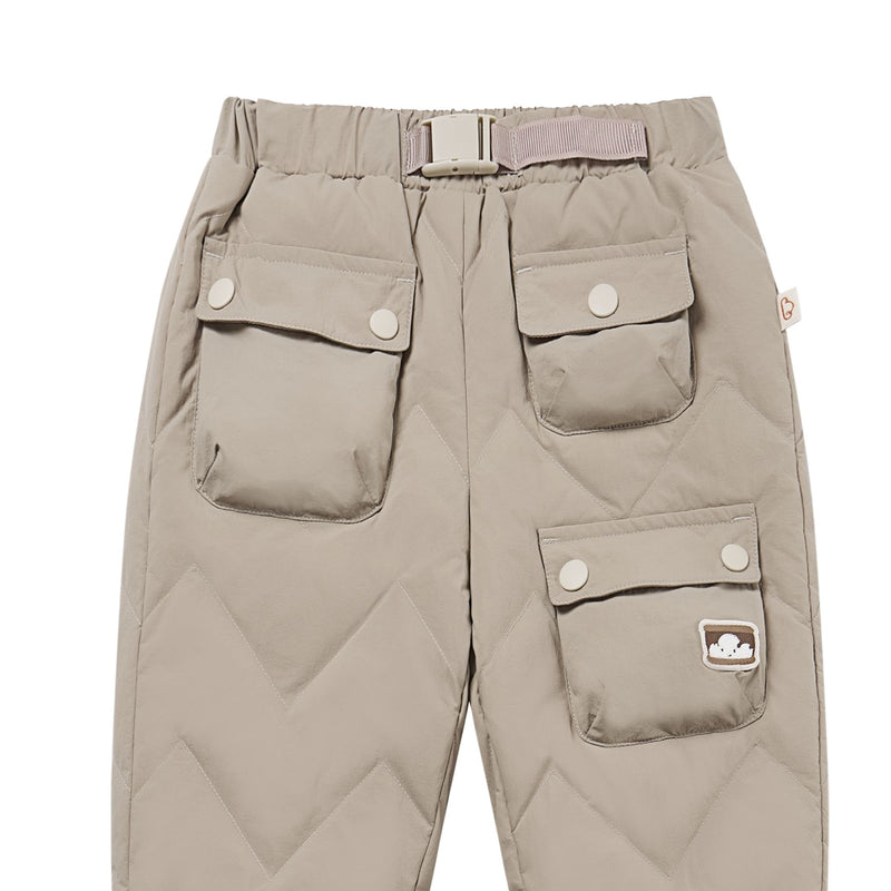 Recycled Nylon Taslon Kids Quilted Cargo Down Pants