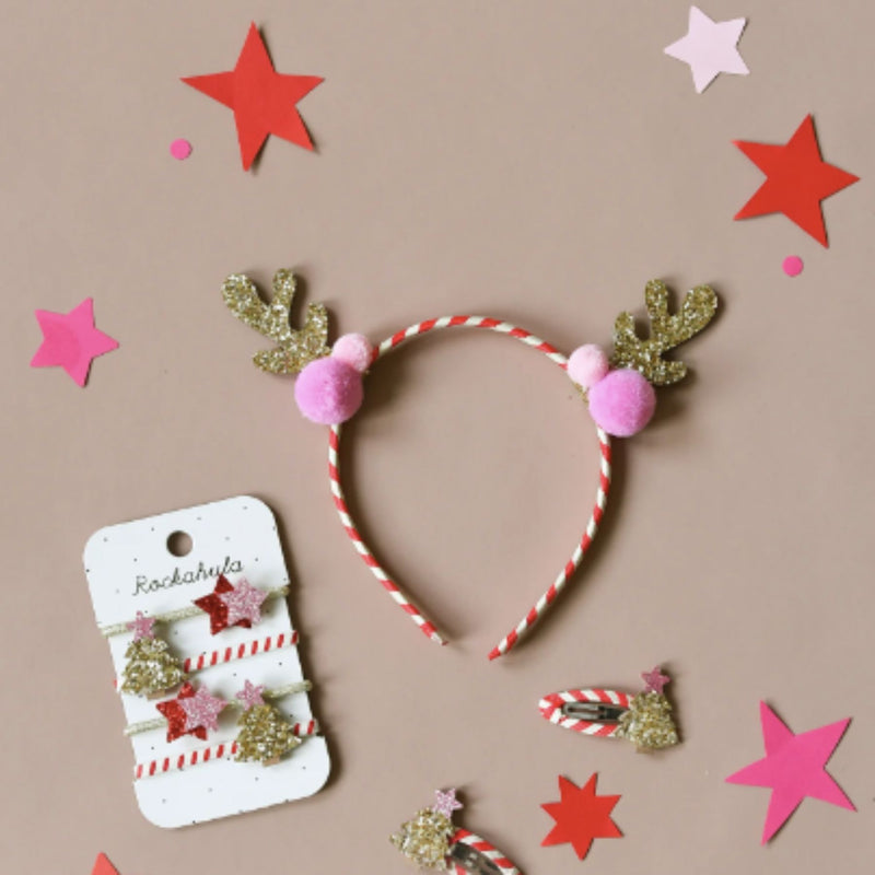 Stripy Pom Pom Reindeer Headband