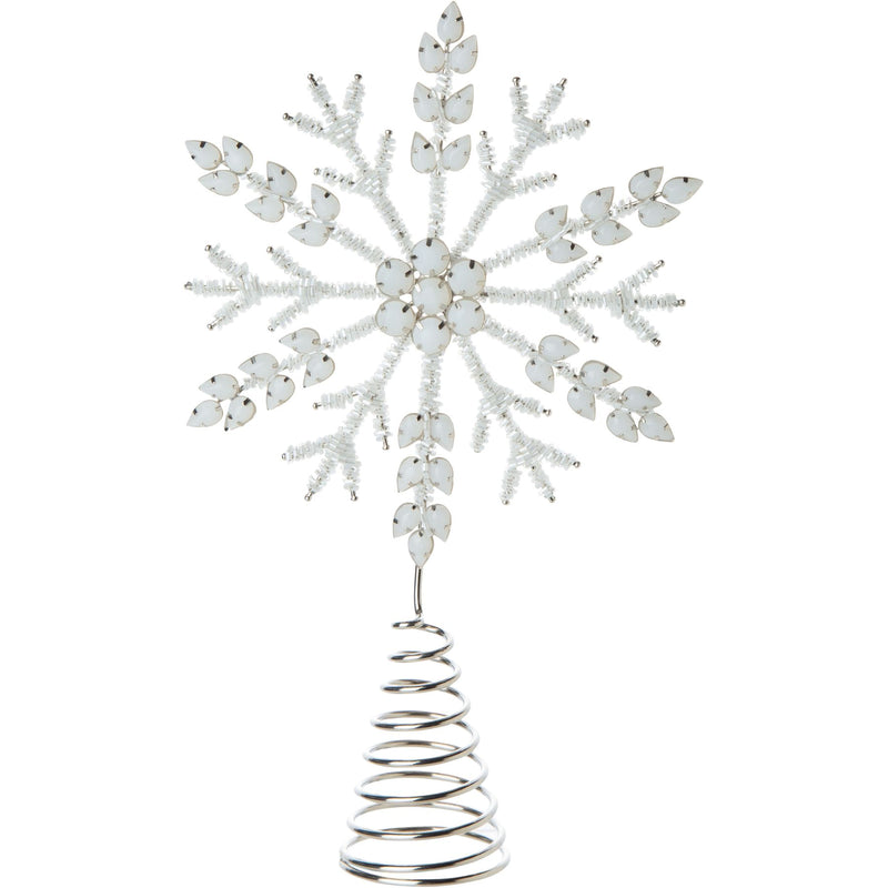 White + Silver Glass Bead Snowflake Tree Topper