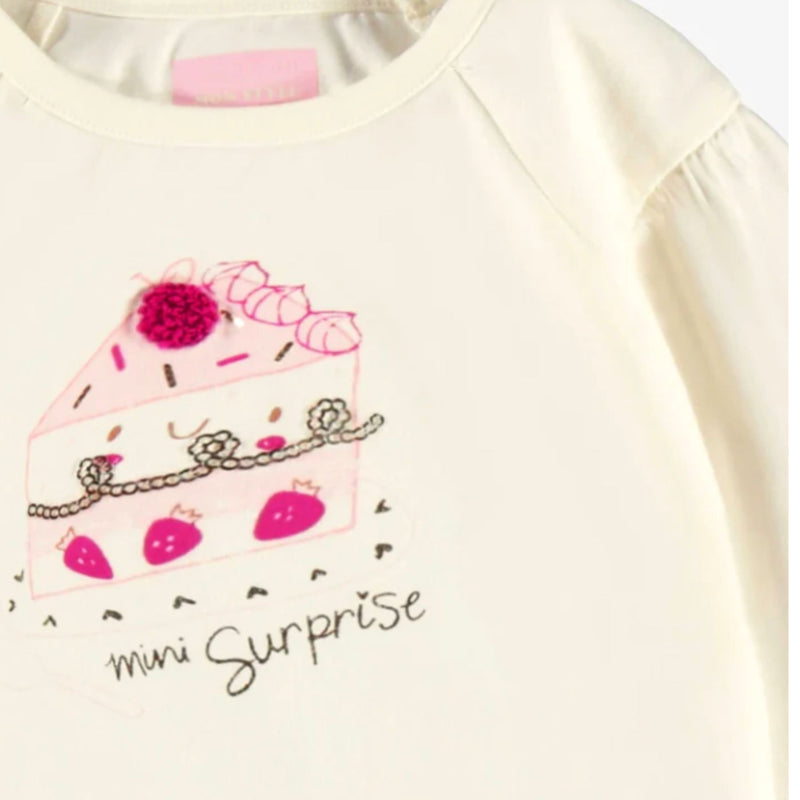Cream T-shirt with Cake Illustration