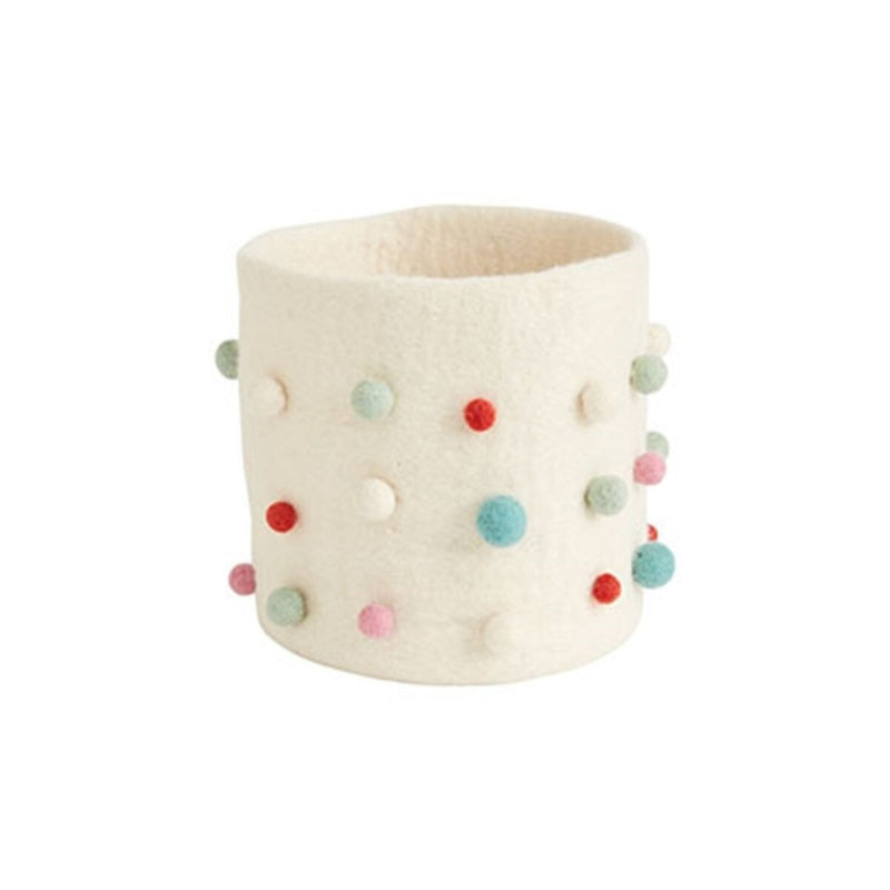 Wool Felt Pom Basket, Multi Coloured