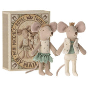 Maileg Little Brother + Sister Mouse in Matchbox, Royal Twin-Simply Green Baby
