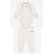 Souris Mini Organic Cotton Henley Collar Bodysuit + Leggings, Cream-Simply Green Baby